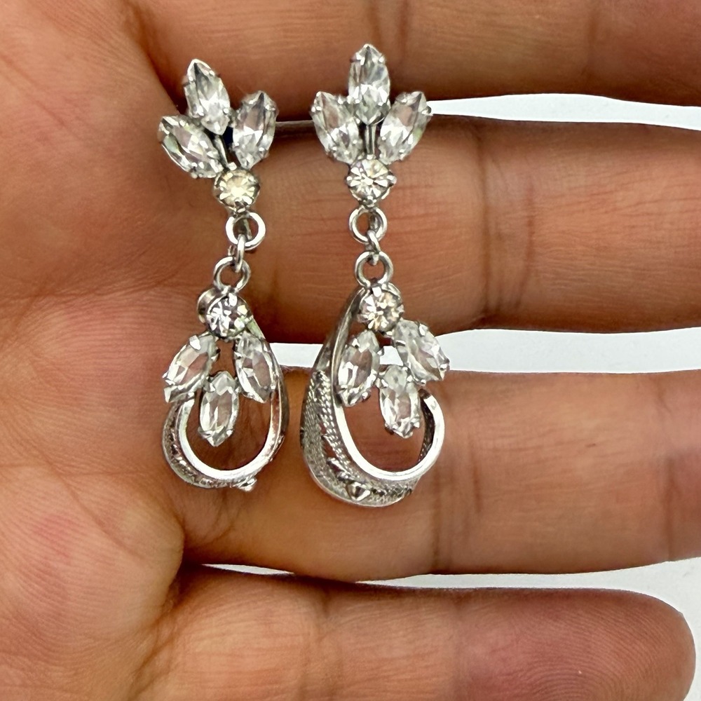 An Lee Dangle Earrings Womens Clear Silver Good Sterling Crystal Vintage